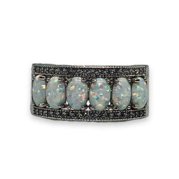 Fire Opal/Rhinestone Silver Plated Statement Ring Size 9 1/4 - Picture 3 of 6